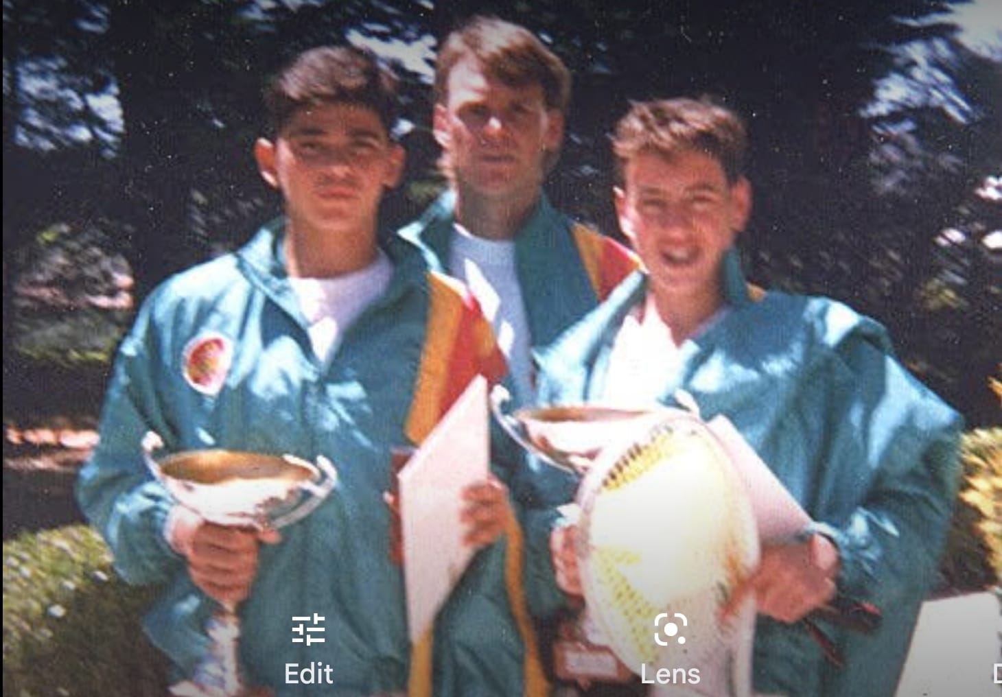 Mark Philippoussis & Ben Ellwood with Manager Jeff Schneider — clay court tour of Europe, 1990s